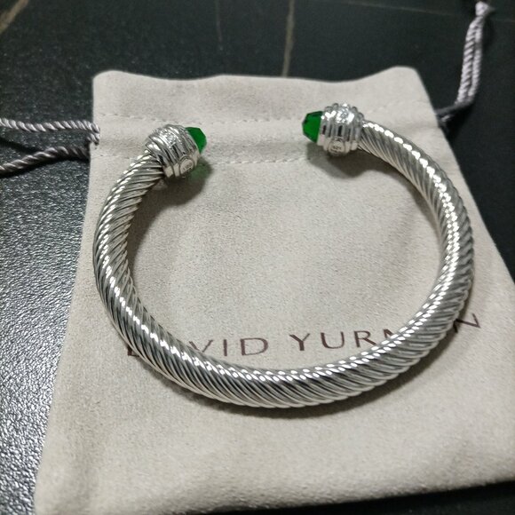 David Yurman Silver Bracelet with Green Accents - Picture 3 of 5